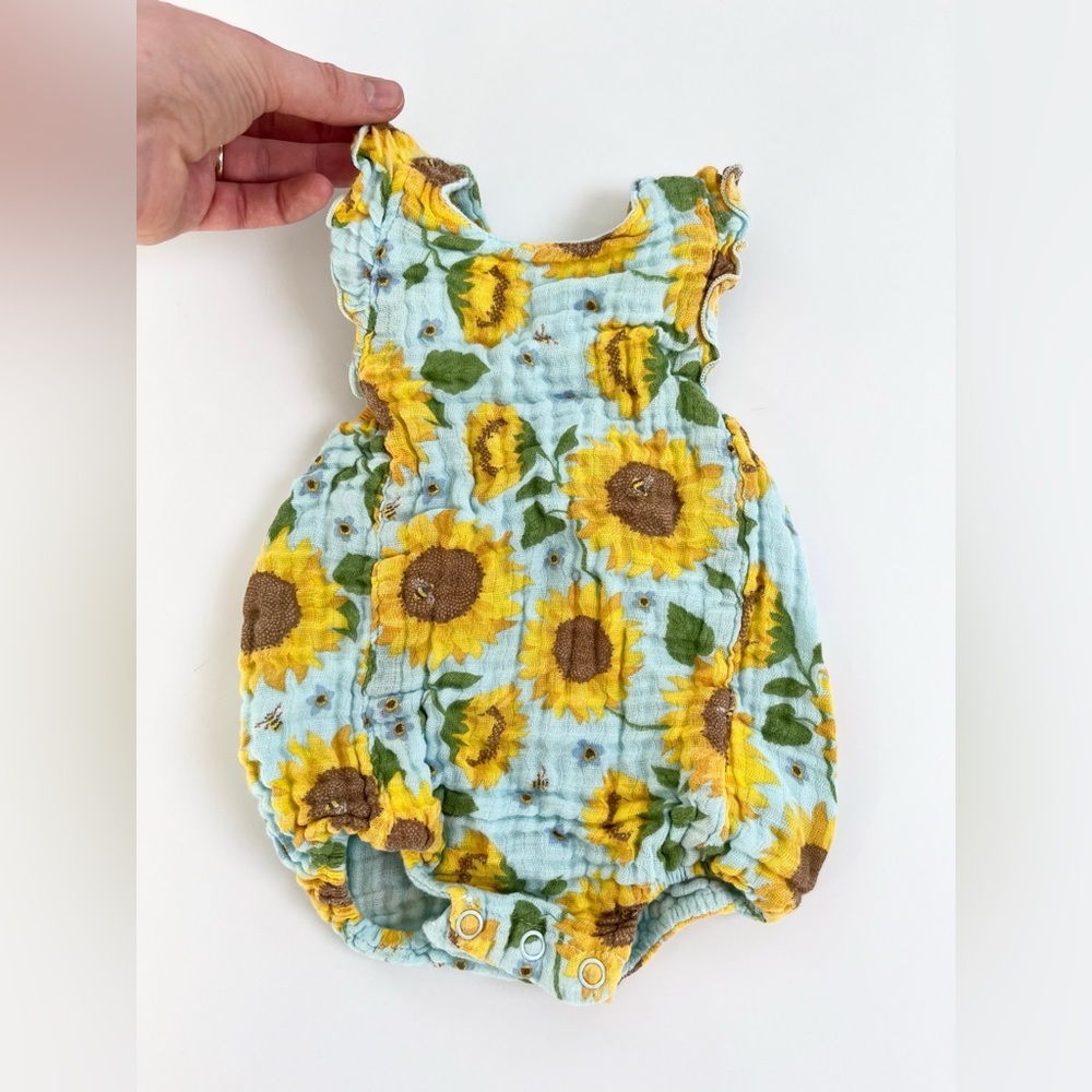 Angel Dear Sunflower Print Romper - Blue and Yellow